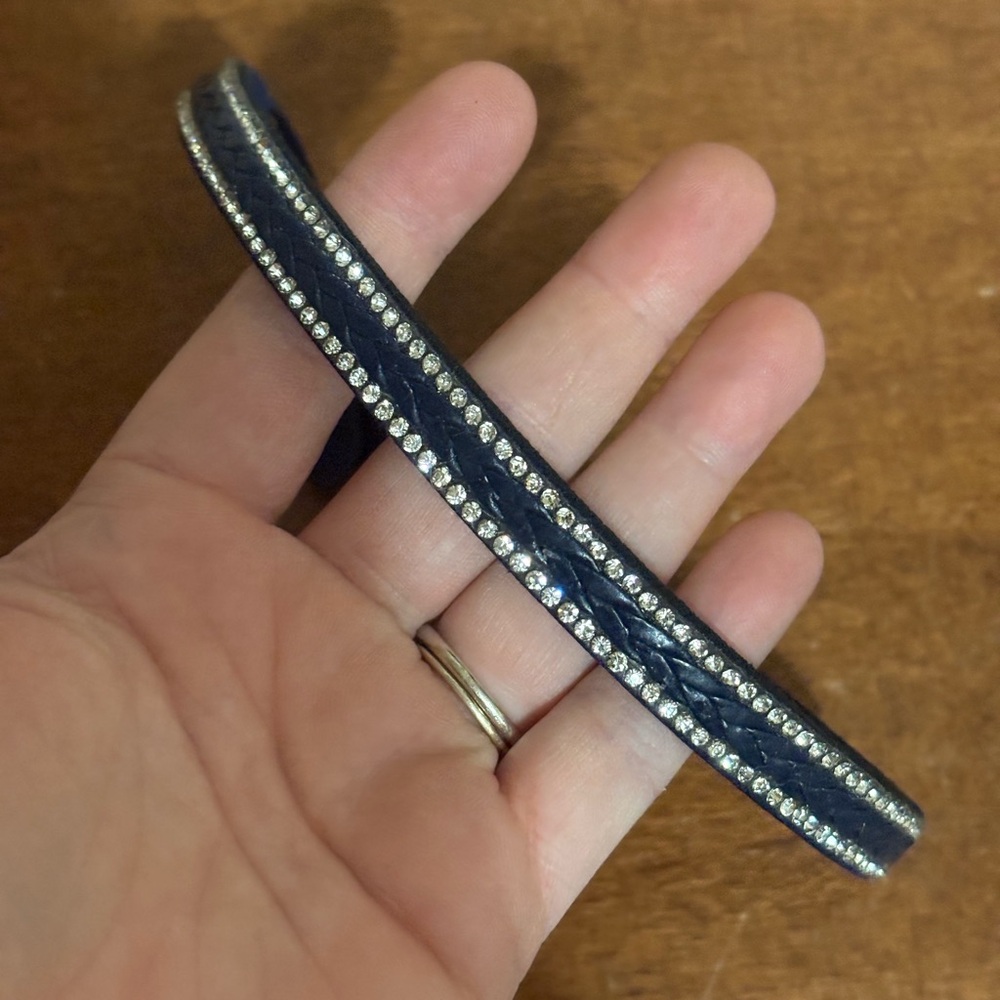 Navy Blue leather Rhinestone choker necklace